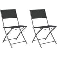 vidaXL Folding Outdoor Chairs 2 pcs Black Steel and Textilene, Black