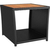 vidaXL Tea Table with Wooden Top Black Poly Rattan&Solid Wood Acacia, Black