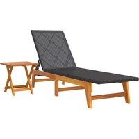 vidaXL Sun Lounger with Table Poly Rattan and Solid Wood Acacia, Black