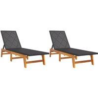 vidaXL Sun Loungers 2 pcs Black and Brown Poly Rattan&Solid Wood Acacia, Black