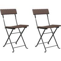 vidaXL Folding Bistro Chairs 2 pcs Brown Poly Rattan and Steel, Brown