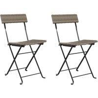 vidaXL Folding Bistro Chairs 2 pcs Grey Poly Rattan and Steel, Grey