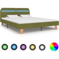 vidaXL Bed Frame with LED Green Fabric 150x200 cm 5FT King Size, Green