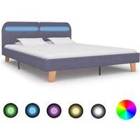 vidaXL Bed Frame with LED Light Grey Fabric 150x200 cm 5FT King Size, Grey