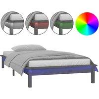 vidaXL LED Bed Frame Grey 75x190 cm Small Single Solid Wood, Grey