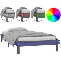 vidaXL LED Bed Frame Grey 90x200 cm Solid Wood, Grey