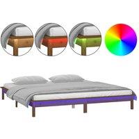 vidaXL LED Bed Frame Honey Brown 140x190 cm Solid Wood, Brown