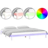 vidaXL LED Bed Frame White 135x190 cm Double Solid Wood, White