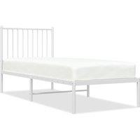 Vidaxl Metal Bed Frame With Headboard White 75X190 Cm 2Ft6 Small Single, White