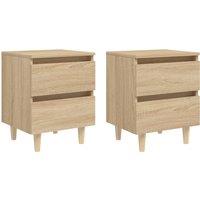 Vidaxl Bed Cabinets & Solid Pinewood Legs 2 Pcs Sonoma Oak 40X35X50 Cm, Brown