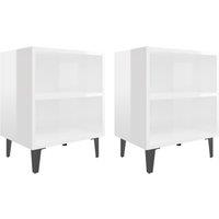 Vidaxl Bed Cabinets With Metal Legs 2 Pcs High Gloss White 40X30X50 Cm, White