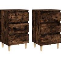 Vidaxl Bed Cabinets With Solid Wood Legs 2 Pcs Smoked Oak 40X35X69 Cm, Brown