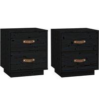 Vidaxl Bedside Cabinets 2 Pcs Black 40X34X45 Cm Solid Wood Pine, Black