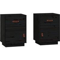 Vidaxl Bedside Cabinets 2 Pcs Black 40X34X55 Cm Solid Wood Pine, Black