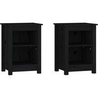 Vidaxl Bedside Cabinets 2 Pcs Black 40X35X55 Cm Solid Wood Pine, Black