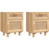 vidaXL Bedside Cabinets 2 pcs Brown Solid Wood Pine and Natural Rattan, Brown