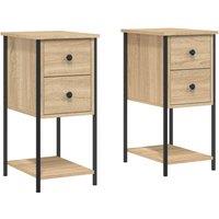 Vidaxl Bedside Cabinets 2 Pcs Sonoma Oak 32X42X70 Cm Engineered Wood, Brown