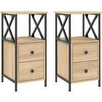 Vidaxl Bedside Cabinets 2 Pcs Sonoma Oak 34X35.5X70 Cm Engineered Wood, Brown