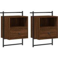 Vidaxl Bedside Cabinets Wall-mounted 2 Pcs Brown Oak 40X30X61 Cm Engineered Wood, Brown