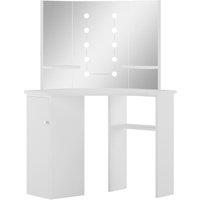 vidaXL Corner Dressing Table Make-up Table with LED Light White, White