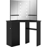 vidaXL Corner Dressing Table with LED Black 111x54x141.5 cm, Black