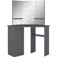 vidaXL Corner Dressing Table with LED Grey 111x54x141.5 cm, Grey