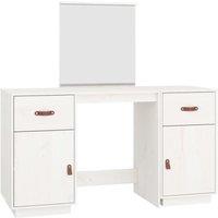 Vidaxl Dressing Table Set With A Mirror White Solid Wood Pine, White