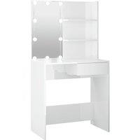 vidaXL Dressing Table with LED High Gloss White 74.5x40x141 cm, White