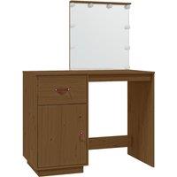 vidaXL Dressing Table with LED Honey Brown 95x50x133.5 cm Solid Wood Pine, Brown