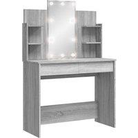 vidaXL Dressing Table with LED Lights Grey Sonoma 96x40x142 cm, Grey