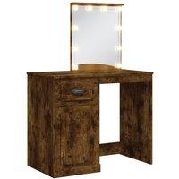 vidaXL Dressing Table with LED Lights Smoked Oak 90x42x132.5 cm, Brown