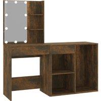 vidaXL LED Dressing Table with Cabinet Smoked Oak Engineered Wood, Brown