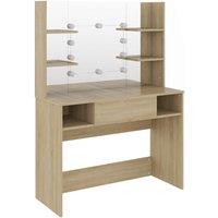 vidaXL Makeup Table with LED Lights 100x40x135 cm MDF Oak, Brown