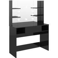 vidaXL Makeup Table with LED Lights 100x40x135 cm MDF Shining Black, Black