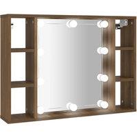 vidaXL Mirror Cabinet with LED Brown Oak 76x15x55 cm, Brown