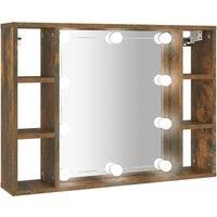 vidaXL Mirror Cabinet with LED Smoked Oak 76x15x55 cm, Brown
