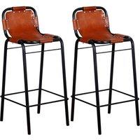 vidaXL Bar Stools 2 pcs Real Leather, Brown