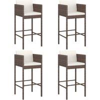 vidaXL Bar Stools 4 pcs with Cushions Brown Poly Rattan, Brown