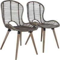 vidaXL Dining Chairs 2 pcs Brown Natural Rattan, Brown