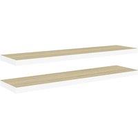 Vidaxl Floating Wall Shelves 2 Pcs Oak And White 120X23.5X3.8 Cm Mdf, Brown