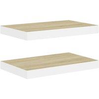 Vidaxl Floating Wall Shelves 2 Pcs Oak And White 40X23X3.8 Cm Mdf, Brown