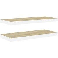 Vidaxl Floating Wall Shelves 2 Pcs Oak And White 80X23.5X3.8 Cm Mdf, Brown