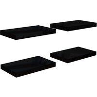 Vidaxl Floating Wall Shelves 4 Pcs High Gloss Black 40X23X3.8 Cm Mdf, Black