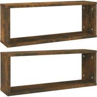Vidaxl Wall Cube Shelves 2 Pcs Smoked Oak 60X15X23 Cm Engineered Wood, Brown