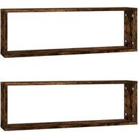 Vidaxl Wall Cube Shelves 2 Pcs Smoked Oak 80X15X26.5 Cm Engineered Wood, Brown