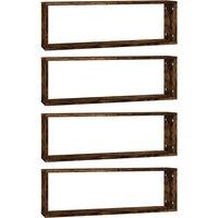 Vidaxl Wall Cube Shelves 4 Pcs Smoked Oak 80X15X26.5 Cm Engineered Wood, Brown