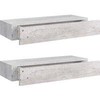 Vidaxl Wall Drawer Shelves 2 Pcs Concrete Grey 60X23.5X10Cm Mdf, Grey