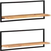 Vidaxl Wall Shelves 2 Pcs 100X24X35 Cm Solid Wood Acacia And Steel, Brown
