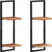 Vidaxl Wall Shelves 2 Pcs 25X25X75 Cm Solid Wood Acacia And Steel, Brown