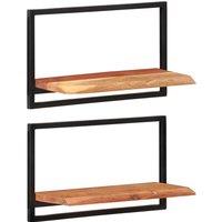 Vidaxl Wall Shelves 2 Pcs 60X25X35 Cm Solid Wood Acacia And Steel, Brown